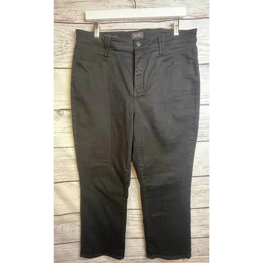 NYDJ Bailey Relaxed Jeans 14 Stretch Black Straight Leg Lift Tuck Ankle Jeans - Picture 5 of 16